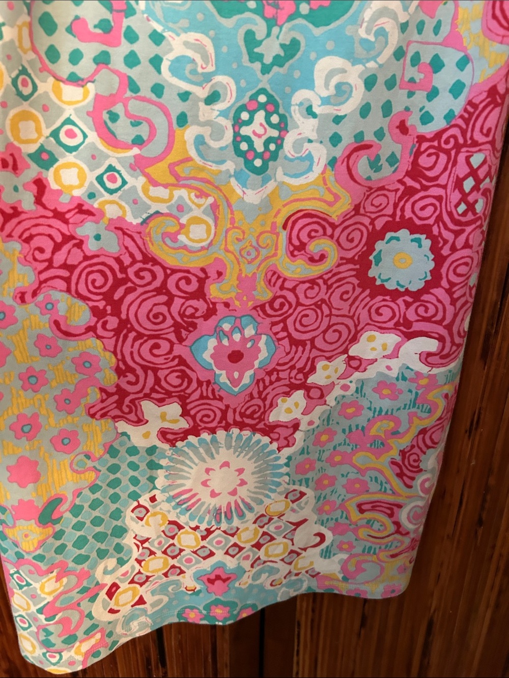 Talbots Pink & Turquoise Sleeveless Mosaic V-Neck Shift Dress - Picture 7 of 13
